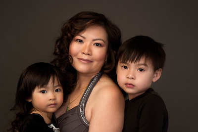 Art portrait of a mother with her kids