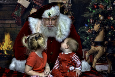 Kids looking at Santa